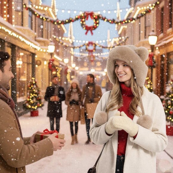 Women Khaki 2Winter Sherpa Beanie Hats Knit Ear Flaps Peruvian Cover Ears - Picture 8 of 9